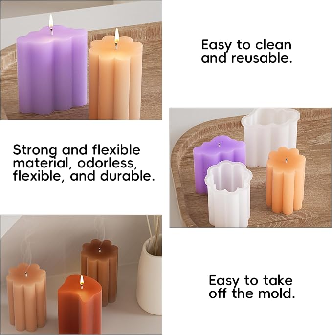 6 Pack Candle Molds for Candle Making, Moldes para Velas, Pillar Candle Mold, 3D Geometric Shape Silicone Candle Mold for DIY Scented Candle, Soy Wax, Cake, Soap, Resin Casting Craft Making