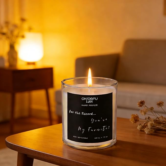 Sentimental Motivational Jasmine Candle 400g - for The Record, You are My Favorite Premium Essential Oil Candle, Long-Lasting Floral Scent for Relaxation, Valentine’s Day & Housewarming Gifts
