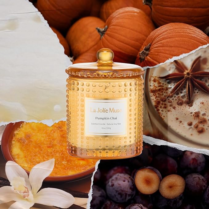 LA JOLIE MUSE Pumpkin Chai Candle| Spicy Chai & Vanilla | 10 oz Soy Wax Candle | 55 Hours Clean Burn | Elegant Home Décor & Hosting Gift