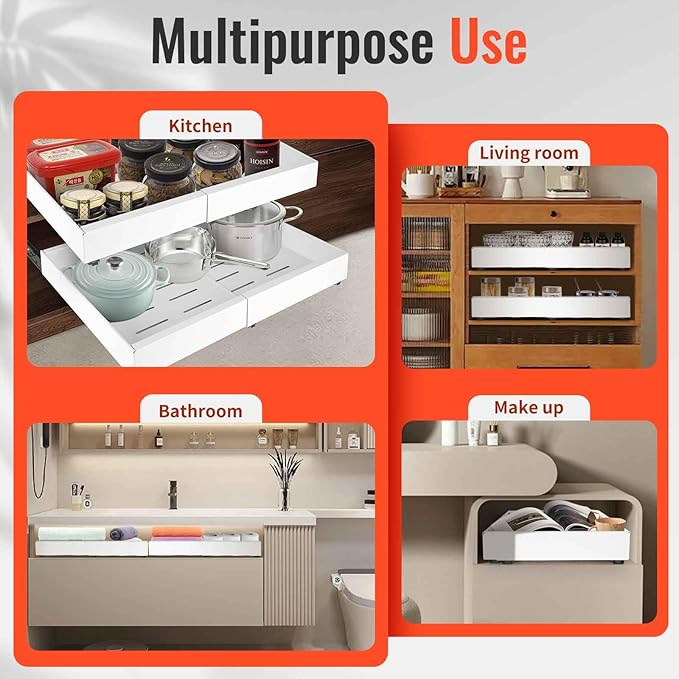 21" Deep Expandable Pull Out Cabinet Organizer,(12"-20")Slide Out Drawers For Kitchen Cabinets,Adhesive With Nano Film, Peel and stick Pull Out Drawers For Cabinets In Kitchen, Pantry (white,1PACK)