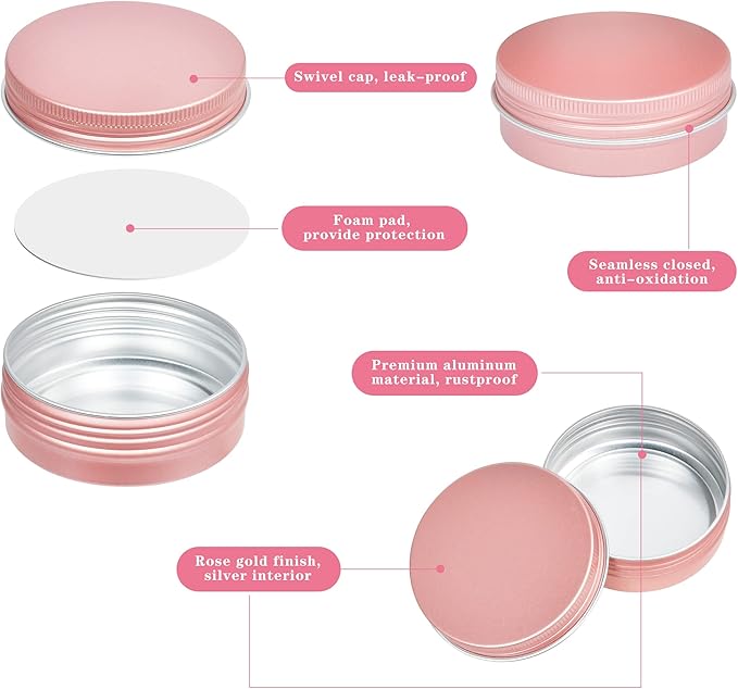 36 Pieces 2 oz Tins with Lids, Aluminum Rose Gold Candy Containers with White Labels, Small Empty Tin Cans Travel Storage Tin Jars for Candles, Lip Balm, Jewelry or Crafts
