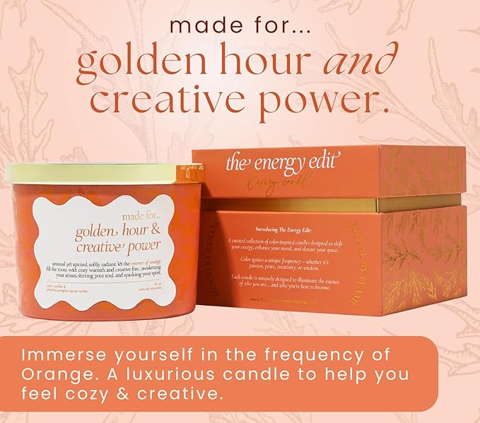 Orange Crystal Candle for Women – 12oz Large Luxury Soy Wax with Crackling Wood Wick, Slow Burn Meditation with Healing Crystals, Birthday or Mother’s Day Gift