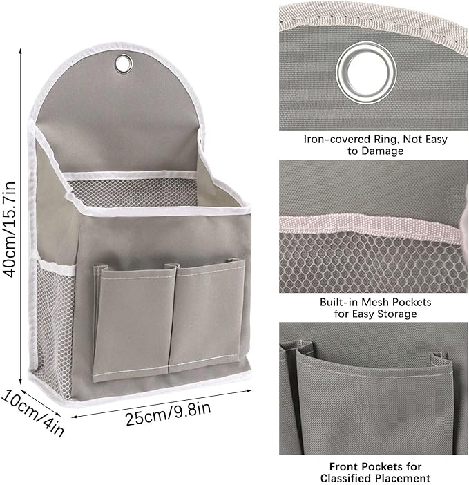 2 Pack Wall Hanging Storage Bag with Pockets, Locker Organizer Basket with Sticky Hook, Fabric Wall Organizer, Waterproof Hanging Bag for Closet Door Bedroom Bathroom Office Home Kitchen(Grey)