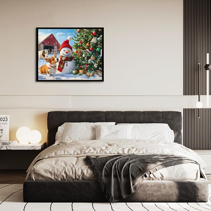 IMLQJES Diamond Painting Kits for Adults - DIY Christmas Diamond Painting - Barn Snowman Dog Gemstone Art Craft Cross Stitch for Beginners - for Wall Decor 12x14 Inch