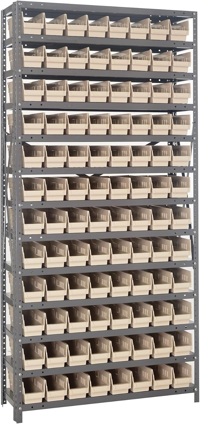 Quantum Storage Systems 1275-101IV Solid Heavy Duty 13 Shelves 96 Economy Ivory Bins 75" H x 36" W x 12" D