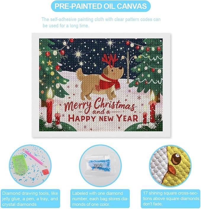 Diamond Painting Kits for Adults - Merry Christmas And Happy New Year Red Antlers & Scarf Painting DIY 5D Full Drill Diamond Dots Paintings with Diamonds Gem Art And Crafts Home Decor 12"x16"