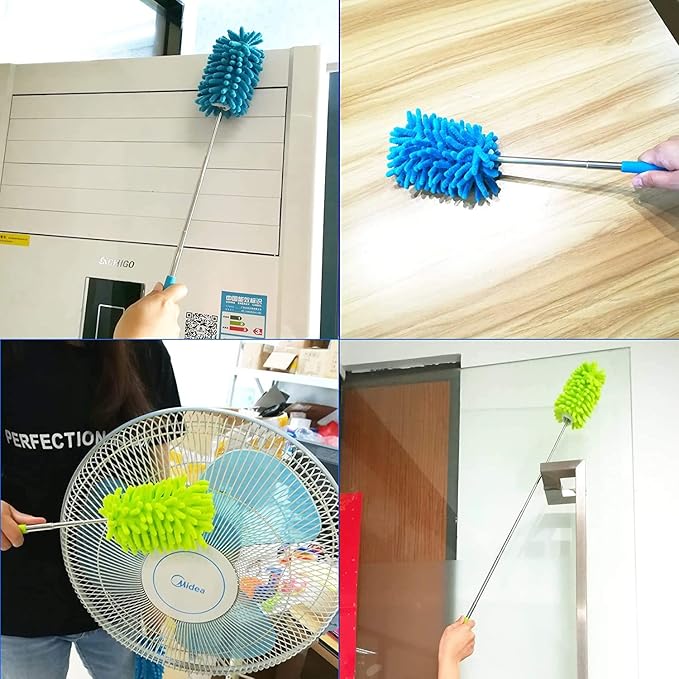 zdyCGTime Microfiber Retractable Cleaning Dust Remover, Removable and Cleanable Hand-held Dust Remover, Used to Clean Offices, Cars, Windows, Etc. (2 Pack, Blue+Green)