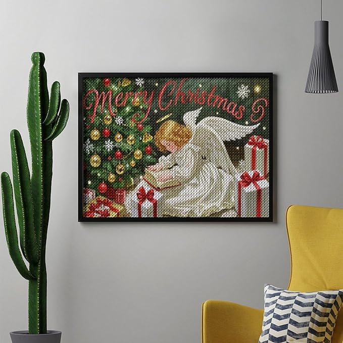 AIVKIEJK Diamond Painting Kits for Adults - Merry Christmas Angel Welcome Painting DIY 5D Full Drill Diamond Dots Paintings with Diamonds Gem Art and Crafts Home Decor 12"x16"