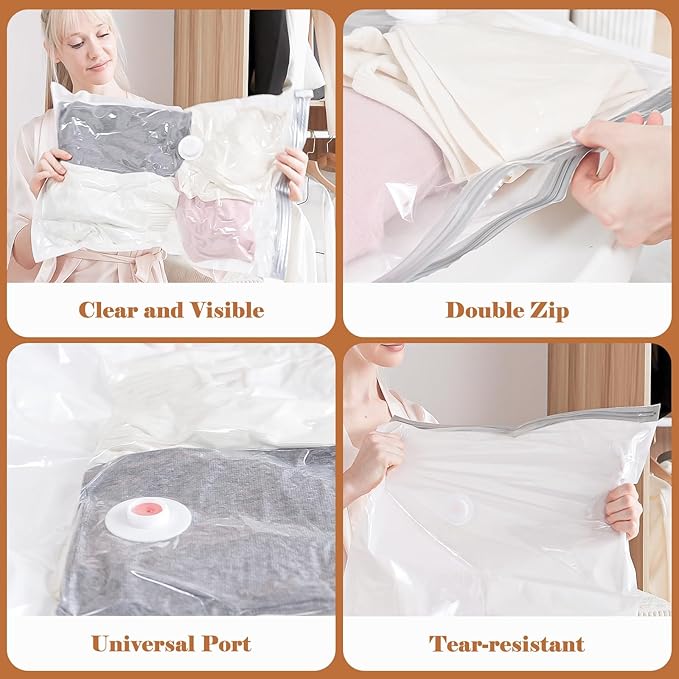 Vacbird Travel Vacuum Storage Bags with Rechargeable Cordless Pump, 12 Pack Vacuum Seal Bags for Clothing(4 Large+4 Medium+4 Small), Compression Packing for Clothes Suitcase Luggage Blanket Pillows