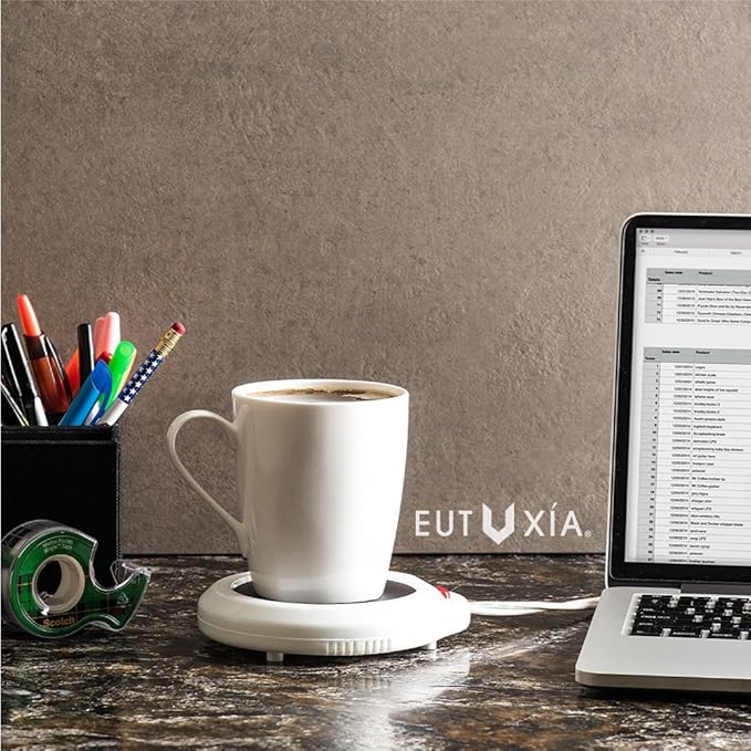 Eutuxia Candle Warmer for Home & Office, Set of 2, Great for Warming Up Cups, Coffee Mugs & Beverages on Desks Tables & Countertops. Electric Heated Plate Warms Quickly, Enjoy Hot Drinks on Cold Days