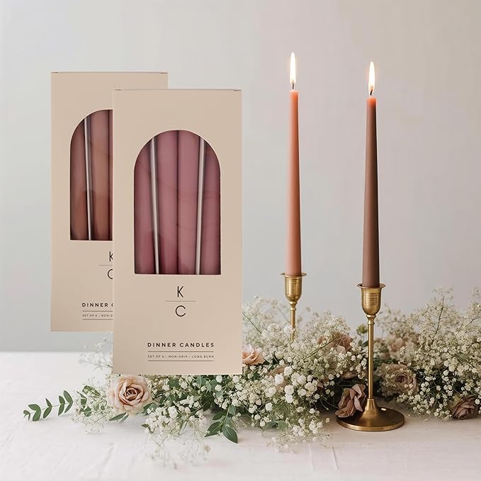 Tapered Dinner Candles - Soy & Paraffin Blend, Dinner Candles with Long-Lasting 7-Hour Burn for Stylish Homes - Candle in Curated Colors Ideal Gift for Hosts, Brides & Event Planners-Dusty Rose