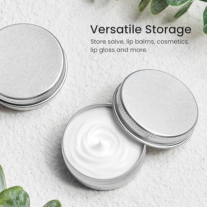 TUZAZO 24Pack 1/2 Oz Aluminum Tin Cans with Screw Lid and Labels, Refillable Travel Sized Cosmetic Containers Small Tins for Lip Balms, Salves, Lotion Bars, Candles