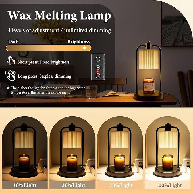 Lococo Candle Warmer Lamp with Timer Dimmable: Electric Wax Melts Warming Light for Yankee Candles Birthday Christmas Gift, Room, New House, Bedroom, Vintage Home Decor (Black + Striped Cotton Linen)