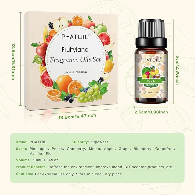 PHATOIL Coconut & Vanilla Fragrance Oils Set, 10 Pcs Aromatherapy Oils Set, for Diffusers, Home Care, DIY Soap Candle Making Scents, Fragrance, Aromatherapy, Humidifiers, for Friend (10ml)