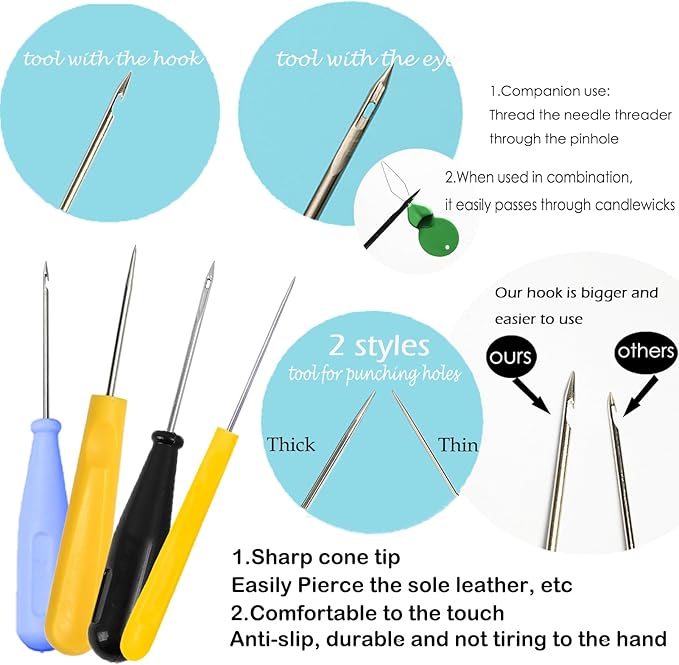 28 PCS Beginners Candle Making Kit for Adults with 200 ft Candlewick,Long Large-Eye Candle Piercing Needle and Wick Cutter 7INCH,Wick Inserting Tool Mold Punch Needle with Hook Eye for Moulds