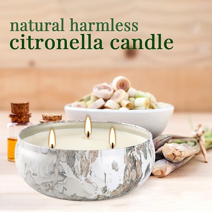 Citronella Candles Outdoor, 3 Pack 12oz Large Candle 3-Wick Natural Soy Wax Summer Scented Natural Set Soy Wax with 240 Hour Burn Time Outdoor Indoor Candles for Garden Yard Camping