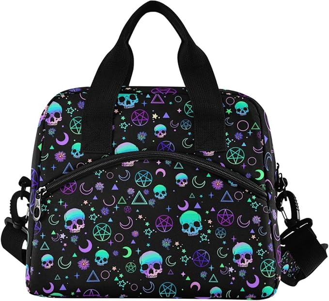 CBBYY Magic Skull Lunch Bags for Women Men, Reusable Insulated Lunch Box, Adjustable Shoulder Straps Tote Lunch Bag for Work Picnic School