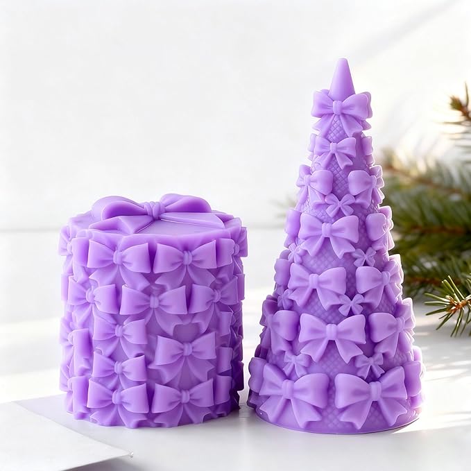 Candle Mold for Candle Making, 3D Conical Silicone Mold for Resin Casting DIY Plaster Polymer Clay Home Decoration (Bow&Tree)