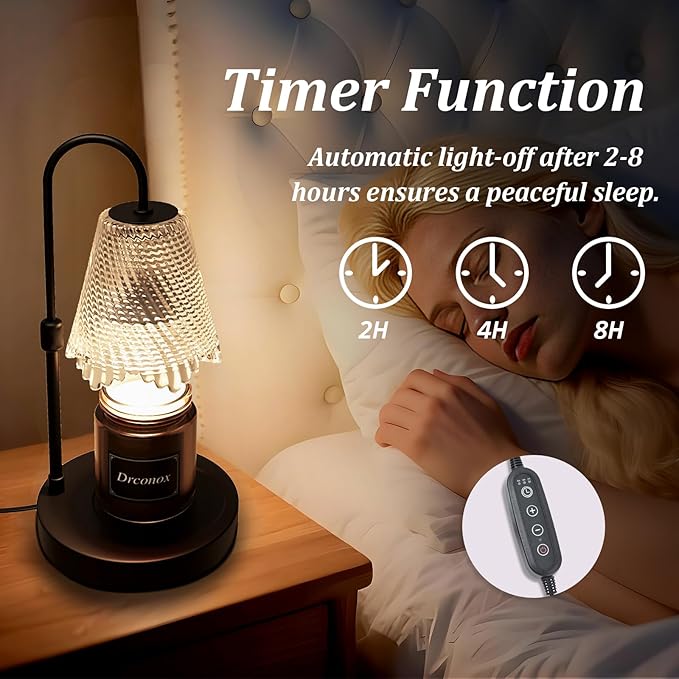 Candle Warmer Lamp with Timer Dimmable, Adjustable Height Wax Melt Warmer for Jar Candles, Birthday Gifts for Women, House Warming Gifts New Home Decor with 2 Bulbs, Black