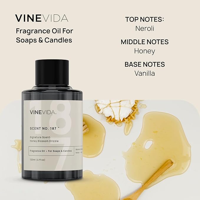 VINEVIDA [4oz] Honey Blossom Drizzle; Fragrance Oil for Candle Making and Soap Making - Premium Candle Scents for Soy Candles