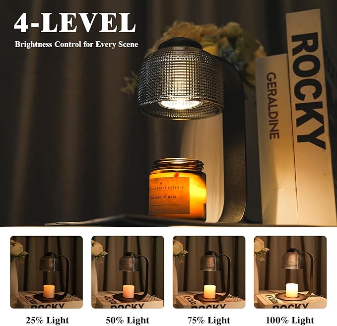 Candle Warmer Lamp with Timer - 4-Level Dimmable, Includes 2 Bulbs, Flameless Wax Warmer for Jar Candles | Ideal Gift for Housewarming & Birthday