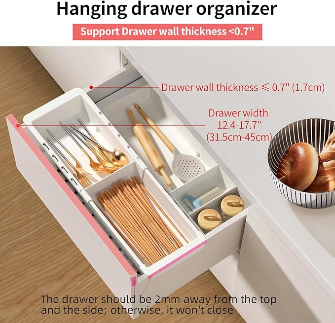 Plastic Drawers Organizer for Office Bathroom Bedroom Kitchen Desk - 1 Layers More White Storage Tray - Expandable 11.4-18.1 Inches (DEEP 2.3")