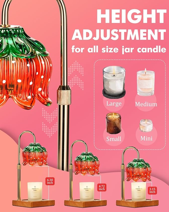 Strawberry Candle Warmer Lamp with Timer Dimmer, Adjustable Height Mothers Day Birthday Gifts for Women Mom House Warming Gifts New Home Bedroom Decor, Cute Candle Warmer Light for Jar Candles