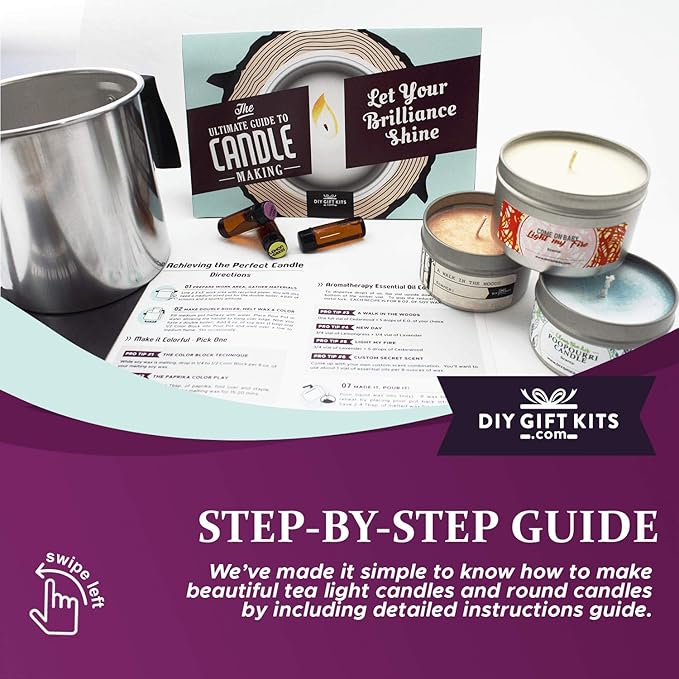 DIY Gift Kits 49-Piece Soy Candle Making Kit | Makes 14 Candles | 3 Pure Essential Oils, Soy Wax, Pouring Pot & More | DIY Starter Kit | Scented Candles Making Supplies | Great Gift for Men & Women
