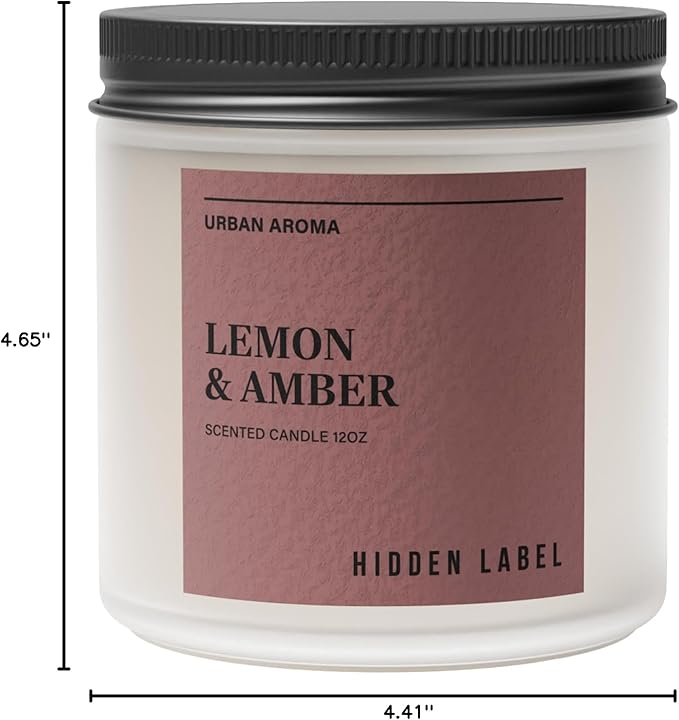 Hidden Label Lemon & Amber Scented Candle | 12oz Natural Soy Candle | Warm Citrus & Golden Amber | 70-Hour Clean Burn | Modern Boho Home Décor | Cozy Hygge Gift for Women, Housewarming