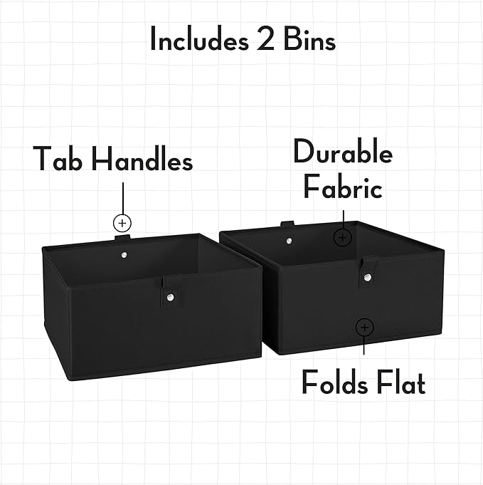 RiverRidge Kids 2pc 10.5in. W x 5in. H Folding Storage Bin Set - Black