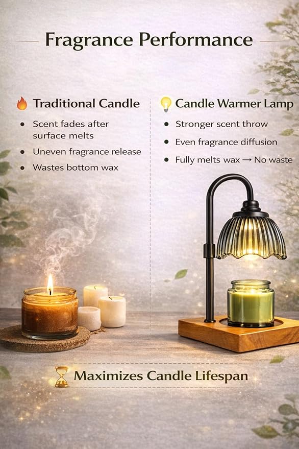 Candle Warmer Lamp, Candle Warmer for Jar Candles with Timer Dimmer & Adjustable Height, Flameless & Safe, Wood Base, 2 Bulbs Included – Home Decor for Bedroom & Relaxation, Housewarming Gift
