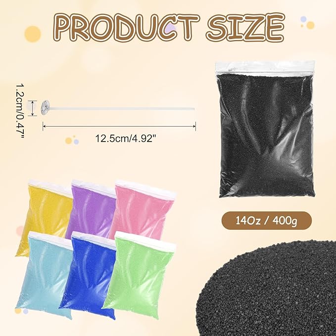 MECCANIXITY Pearled Sand Candles with 30 Pcs Wicks 14Oz / 400g Candle Beads Refillable Powder Sand Wax Making Kit for Thanksgiving Christmas Wedding Party DIY Home Crafts, Black