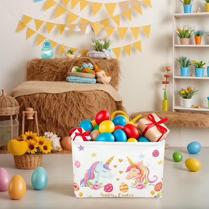 Unicorn Easter Basket for Kid Large Empty Rectangular Cute Easter Gift Storage Basket Bunny Eggs Décor (Unicorn)