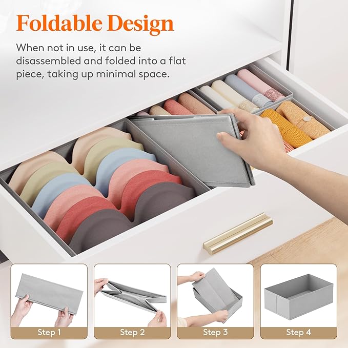 Lifewit Underwear Drawer Organizer for Closet 36 Pack, 3 Sizes Dresser Organizer Dividers, Deep Fabric Foldable Drawer Storage Organizer Bins for Clothes/Sock/Bra, Light Grey