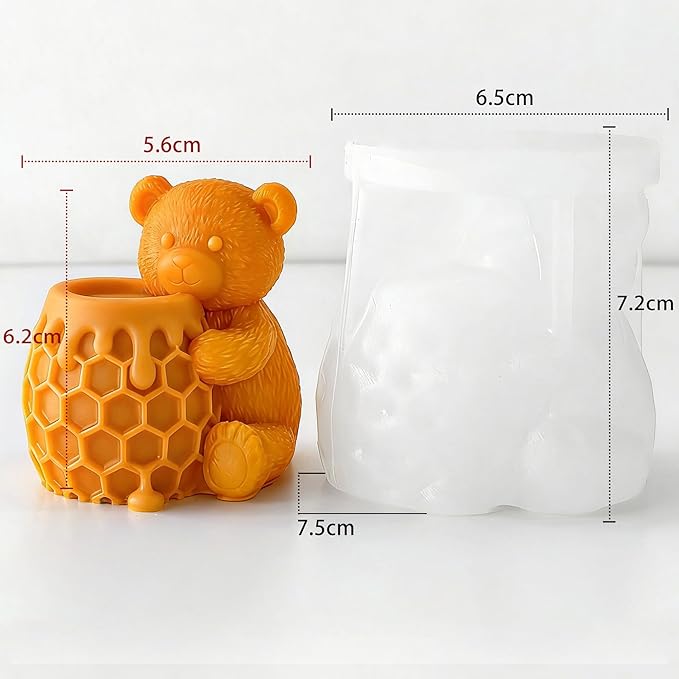 Honeycomb Bear Cylinder Candle & Resin Mold - Resin Casting Silicone Molds for Home Decor & Candle Making Wave Spiral Mold