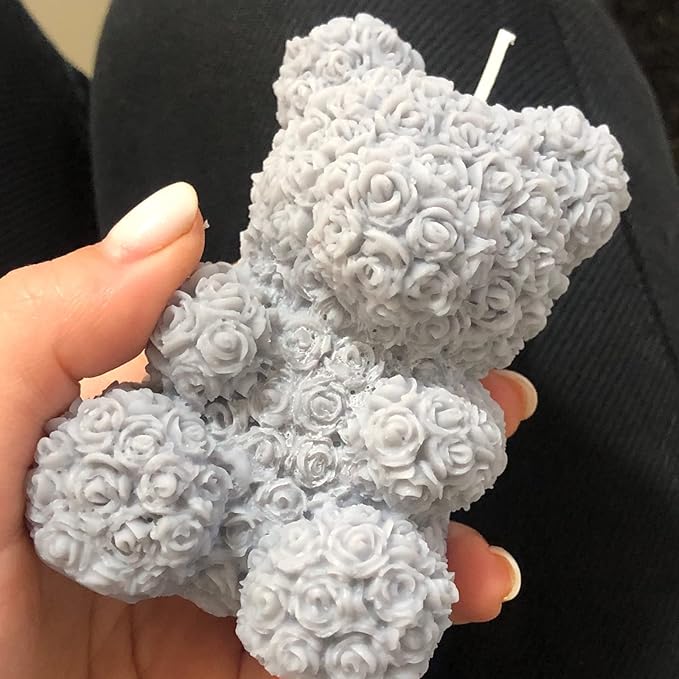 2-Pack 3D Rose Bear Candle Molds, Valentine's Day Silicone Molds, DIY Paint Your Own Heart Bear or Rose Bear Candle, Home Gifts Making Wax Ceramic Clay Mother’s Day Gift Birthday Gift