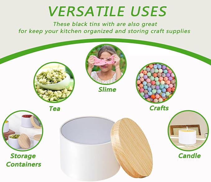 ABK 24PCS 4oz White Candle Tins With Wood Grain Lids, Matte Jars for Candle Making, Empty Metal Container