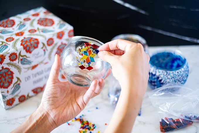 KRAFTSTORIES Turkish Mosaic DIY Candle Holder Kit - Glass Decorative Tealight for Living Dining Room Bedroom | Make Your Own Mosaic | Craft Kits for Adults (Multicolor - MA03)