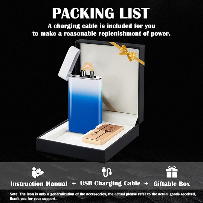 Plasma Lighter Rechargeable USB C Electric Torch Lighter Big Arc Electric Lighters Dual Flame Cool Lighters with Upgrade Battery Safety Switch for Candles, Fireworks, Incense (BlueWhite)