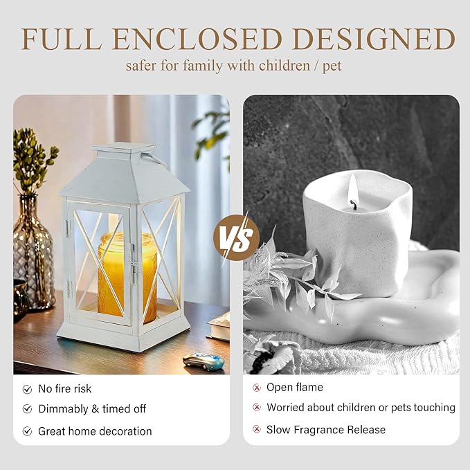 Candle Warmer Lamp with Timer,Cande Warmer Lantern for Jar Candle,Dimmable Candle Lamp Warmer Farmhouse Heat Lamp with 2 Bulbs,Auto Shut Off & Adjustable Brightness-White
