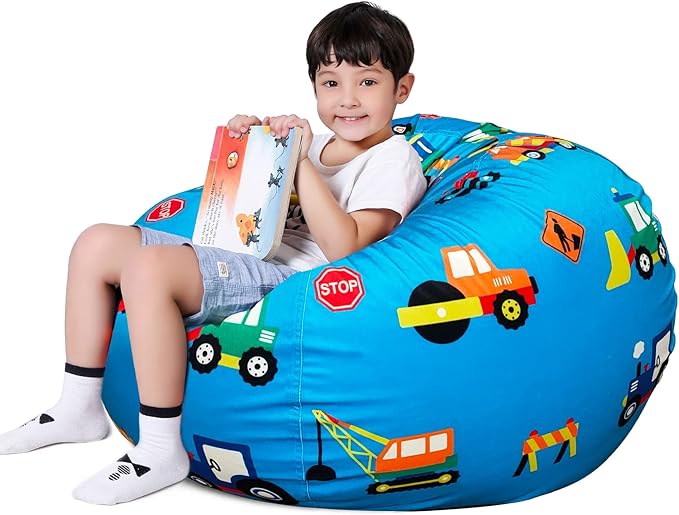 Lukeight Stuffed Animals Storage Bean Bag Chair Cover Only (Ships Empty, No Filling) - Velvet YKK Zipper Beanbag Cover for Big Kids Teens, Washable Plush Toy Organizer, XX-Large 36" D x 20" H