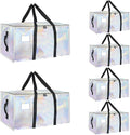 6 Pack-Extra Large Heavy Duty Moving Bags - Waterproof Storage Totes with Handles & Zippers, Foldable for College Dorm, Storage (Shiny Color)