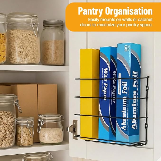 Evelots Kitchen Wrap Organizer - 4 Pack - Hold up to 4 Plastic, Foil, Paper, Wax - Cabinet Door, Wall Rack Basket - Sandwich, Freezer, Food Bag Storage - Laundry Supplies - Black