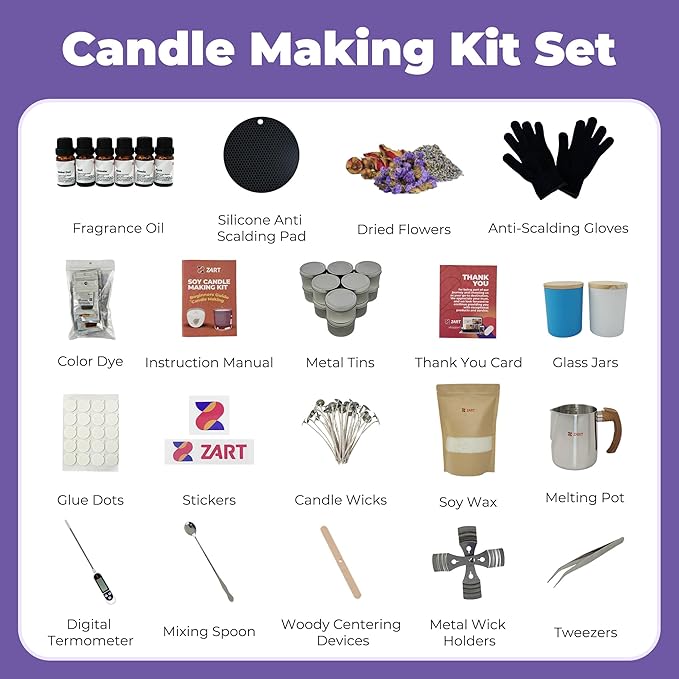 ZART Complete Candle Making Kit DIY Scented Wax Making Supplies for Woman Beginners