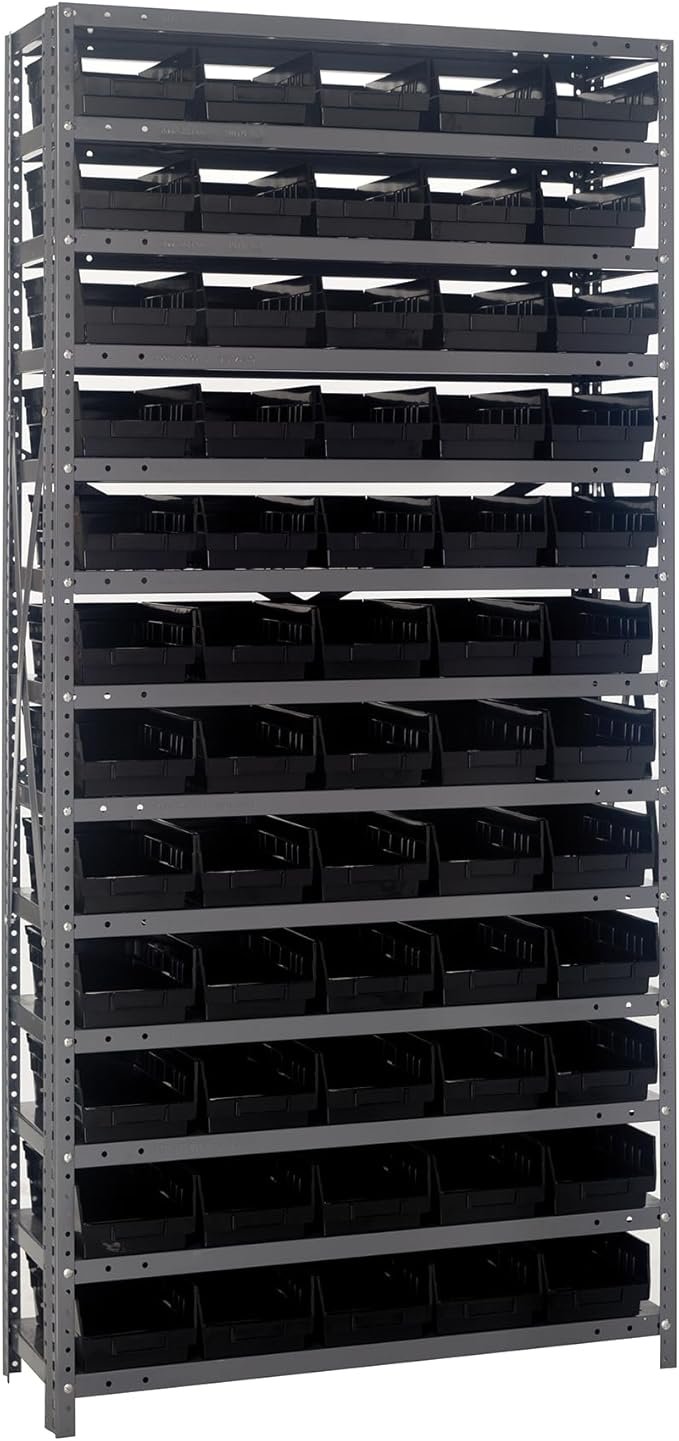 Quantum Storage Systems 1875-104BK Steel Shelving Unit with 4" Shelf Bins, 18" D x 36" W x 75" H, Black