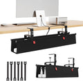 Litwaro Under Desk Cable Management Tray No Drill, 28.4" Cord Organizer with Clamp for Standing Desk, Premium Fabric Cable Tray with Wire Management for Office Home, Black