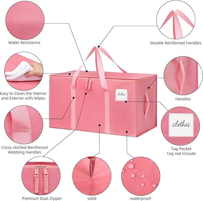 Moving Bags Heavy Duty Bubblegum Pink – Large Packing Bags for Moving, Extra Large Storage Totes with Zippers and Handles