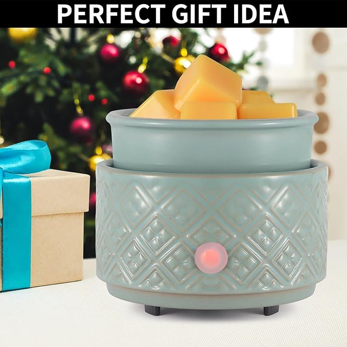 Wax Melt Warmer for Scented Wax,3-in-1Ceramic Wax Warmer Fragrances Candle Oils, Home Fragrance Burner,Electric Candle Warmer Perfect Christmas Gifts for Mom Women(Gree)