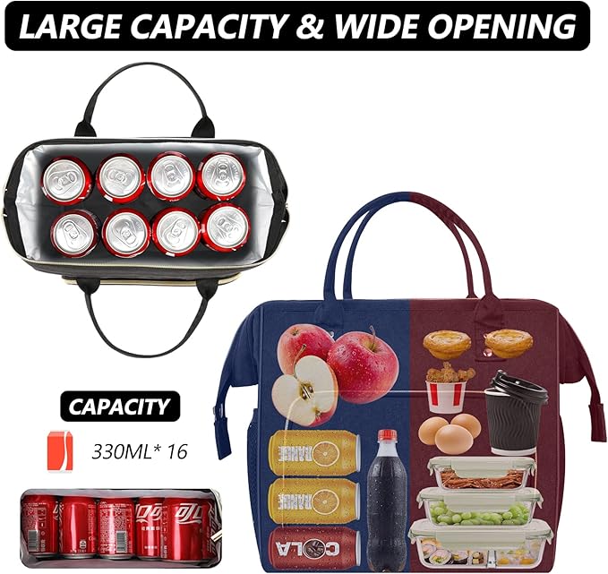IDEATECH Insulated Lunch Box for Women & Men, Stylish Ladies Lunch Bag for Work, Leak Proof Portable Cooler Bag for Picnic, Black Lunch Tote Bags with Adjustable Shoulder Strap, Gifts for Mom (Black)
