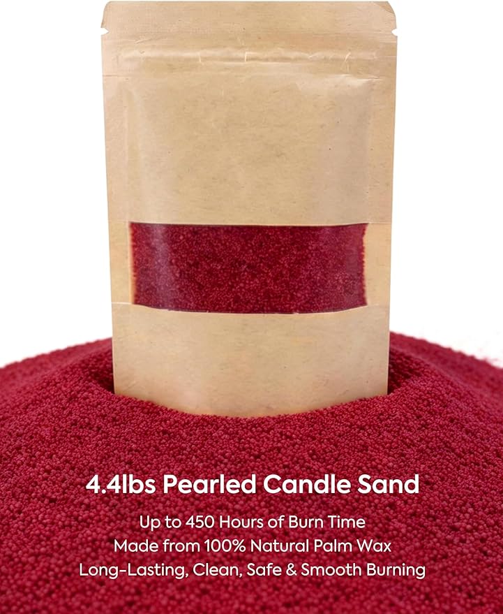 Monivi Candle Sand with Wicks 4.4lb Red Sand Wax Pearled Candle Wax Beads with Wooden Decorative Bowl, 2 Natural Fragrance Oils Rose Black Berries Total up to 450Burn Hours DIY Candle Making Kit
